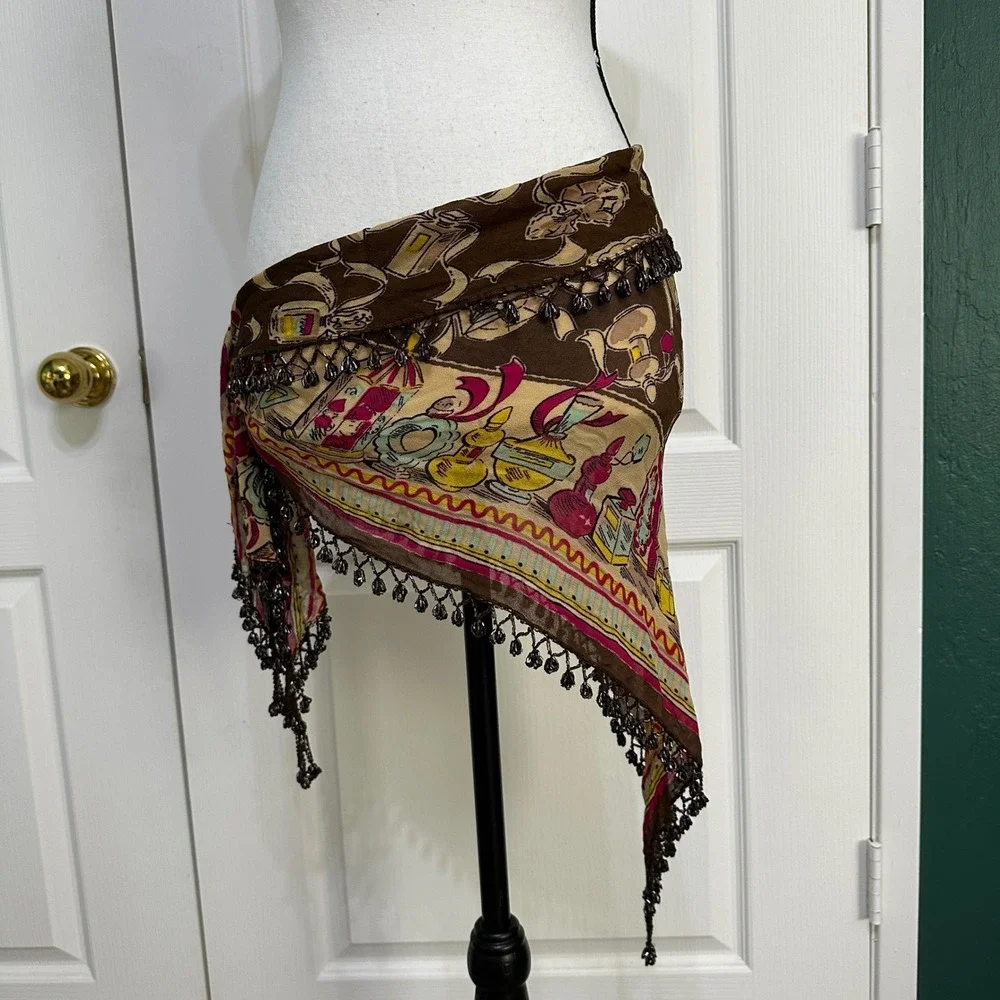 Vintage ATG Perfume Bottle Beaded Fringe Scarf Wrap Shawl Whimsigoth Gypsy Boho